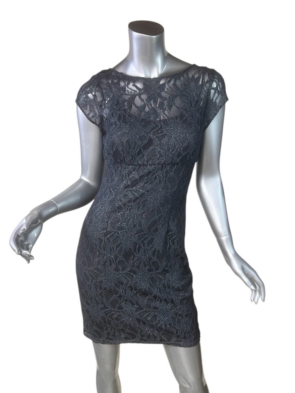 Hailey By ADRIANNA PAPELL Lace Floral Dress Dark Grey Women's Size 2 NEW
